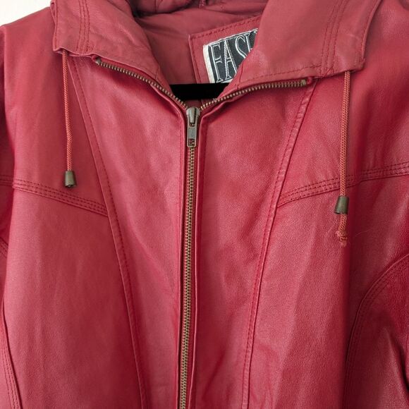 Vintage Fashion Elements 90s 80s Red Leather Jacket Size Large - Picture 7 of 11